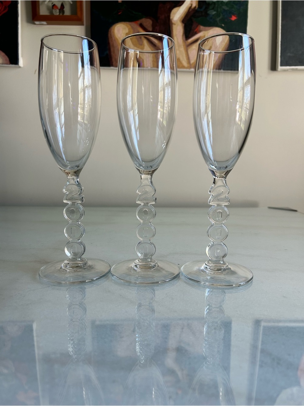 Vintage 2000 Champagne Flutes Set of 3 Y2K Millennium Glasses